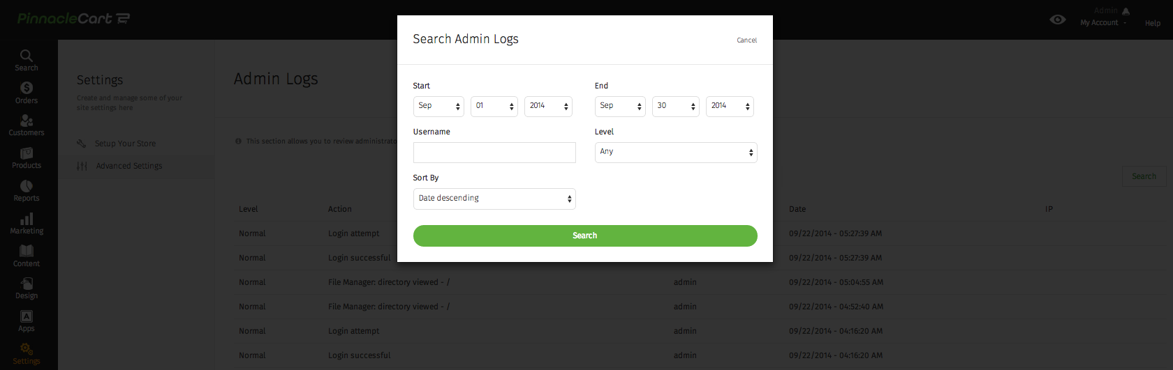 search admin logs